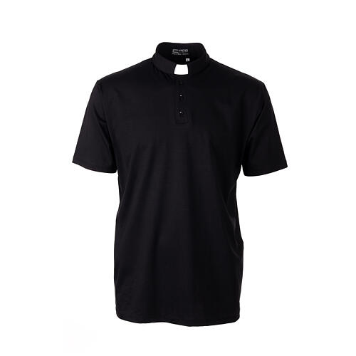 Polo clergy Cococler manches courtes noir fil d'Écosse 1