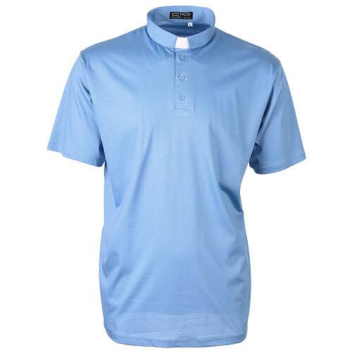 Cococler lisle clergy shirt with short sleeves in aquamarine 1