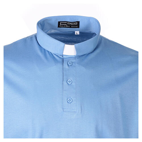 Cococler lisle clergy shirt with short sleeves in aquamarine 2