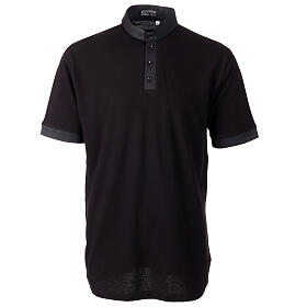 Clergy polo shirt by Cococler, short sleeves, black jacquard cotton