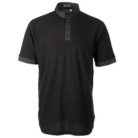 Clergy polo shirt by Cococler, short sleeves, black jacquard cotton