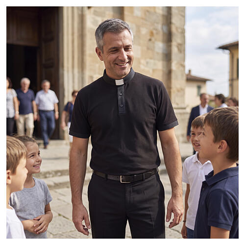 Clergy polo shirt by Cococler, short sleeves, black jacquard cotton 2