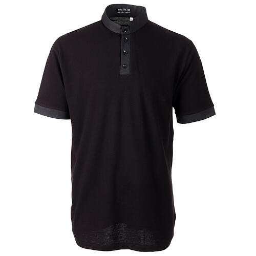 Polo noire manches courtes Cococler jacquard coton 1