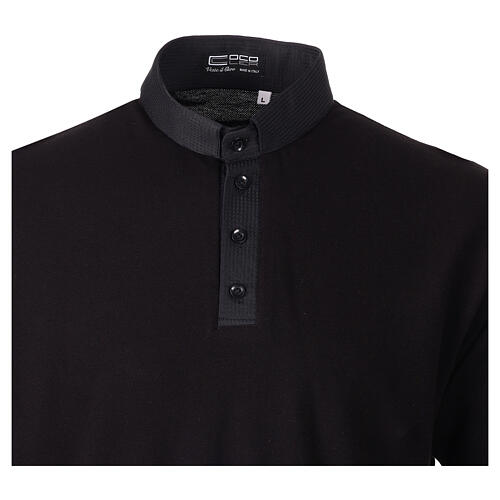 Polo noire manches courtes Cococler jacquard coton 3