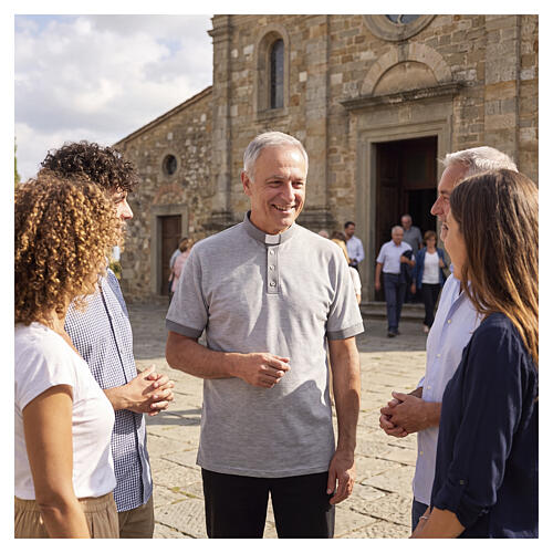 Clergy polo shirt by Cococler, grey cotton, clerical banded collar, jacquard details 2
