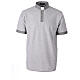 Clergy polo shirt by Cococler, grey cotton, clerical banded collar, jacquard details s1