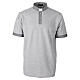 Clergy polo shirt by Cococler, grey cotton, clerical banded collar, jacquard details s1