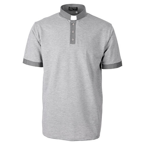 Gray cotton clergy polo shirt with collar jacquard Cococler 1