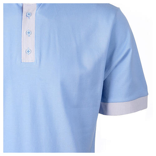 Light blue clergy polo shirt by Cococler, piqué with striped-contrast collar 3