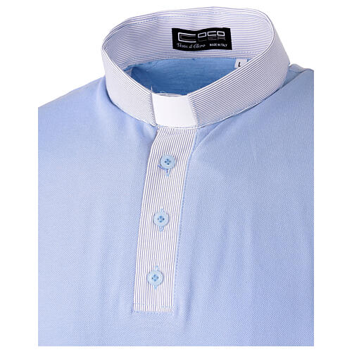Polo Cococler bleu ciel piqué contraste ligne col clergy 3