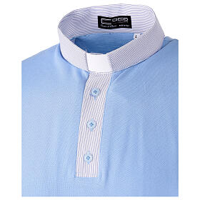 Cococler polo shirt with clergy collar in light blue pique stripe 