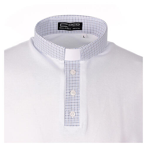 Clergy polo shirt by Cococler, short-sleeved, piqué with cross contrast, white clergy collar 2