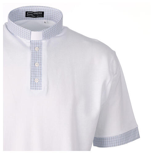 Clergy polo shirt by Cococler, short-sleeved, piqué with cross contrast, white clergy collar 3