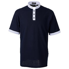 Blue clergy polo shirt by Cococler, clerical collar, checked piqué