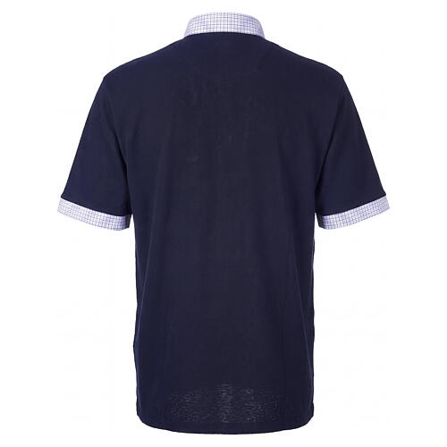 Blue clergy polo shirt by Cococler, clerical collar, checked piqué 7