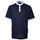 Blue clergy polo shirt by Cococler, clerical collar, checked piqué s1
