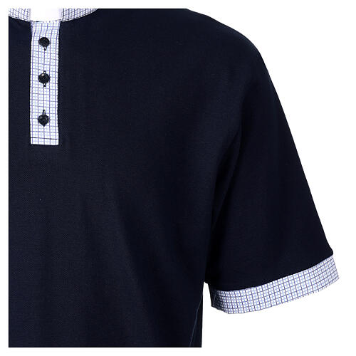 Polo bleu Cococler col clergy piqué carreaux 3