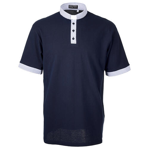 Polo bleu Cococler col clergy piqué carreaux 1