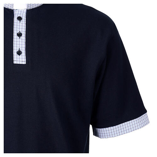 Maglia blu Cococler polo collo clergy piquet quadro 3