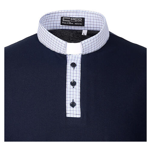 Maglia blu Cococler polo collo clergy piquet quadro 3