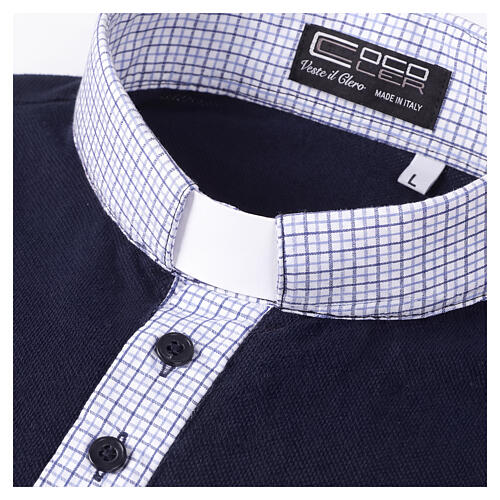 Maglia blu Cococler polo collo clergy piquet quadro 6
