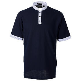 Blue polo shirt with square piquet clergy collar Cococler