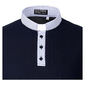 Blue polo shirt with square piquet clergy collar Cococler