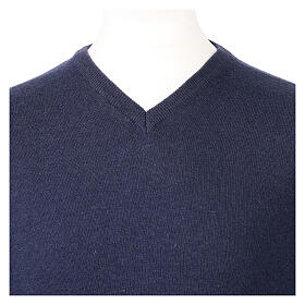 Pulôver azul escuro tricô plano gola em V 10% caxemira 40% lã de merino In Primis