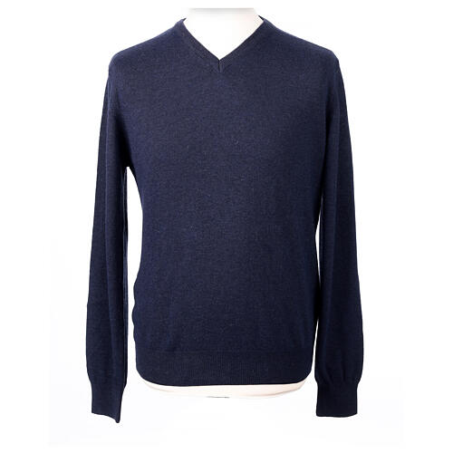 Blue V-neck Shaved Sweater 10% Cashmere 40% Merino Wool by In Primis 1