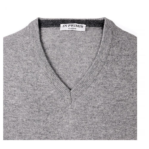 Pull jersey col en V 10% cachemire 40% laine mérinos gris In Primis 4