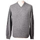 Pull jersey col en V 10% cachemire 40% laine mérinos gris In Primis s1