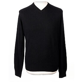 Pull In Primis en jersey noir col en V 10% cachemire 40% laine mérinos