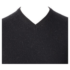 Pull In Primis en jersey noir col en V 10% cachemire 40% laine mérinos