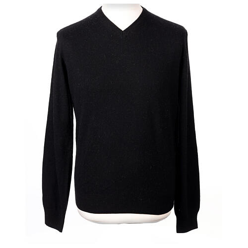Black V-Neck Shaved Sweater 10% Cashmere 40% Merino Wool by In Primis 1