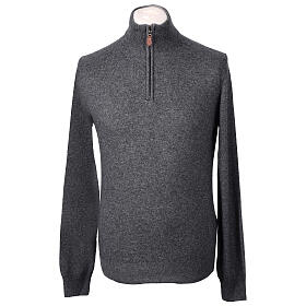 Anthracite zip mock polo neck pullover by In Primis, 10% cashmere, 40% merino wool