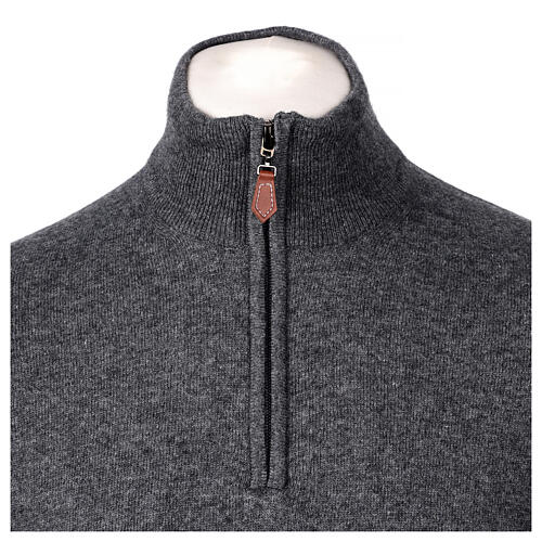 Anthracite zip mock polo neck pullover by In Primis, 10% cashmere, 40% merino wool 2