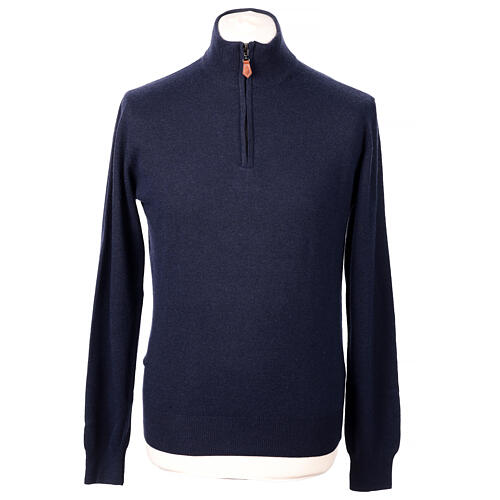 Pulôver azul escuro com fecho de correr gola alta 10% caxemira 40% lã de merino In Primis 1