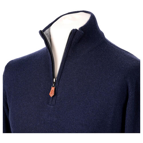Pulôver azul escuro com fecho de correr gola alta 10% caxemira 40% lã de merino In Primis 3