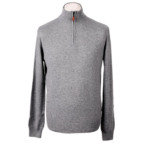 Pull col montant à tirette gris 10% cachemire 40% laine mérinos In Primis 1