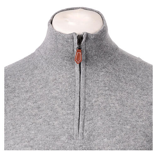 Pull col montant à tirette gris 10% cachemire 40% laine mérinos In Primis 2