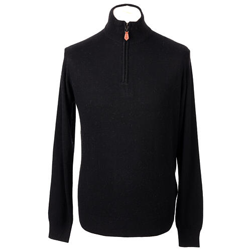 Black zip turtleneck sweater 10% cashmere 40% merino wool, In Primis 1