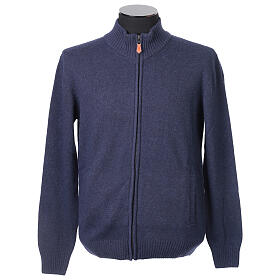 Zip-Up Jacket In Primis Blue 10% Cashmere 40% Merino Wool