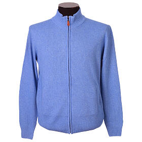 Clergy Jacket Zip-up In Primis 10% Cashmere 40% Merino Wool Blue
