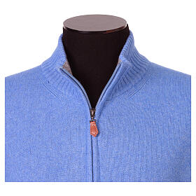 Clergy Jacket Zip-up In Primis 10% Cashmere 40% Merino Wool Blue
