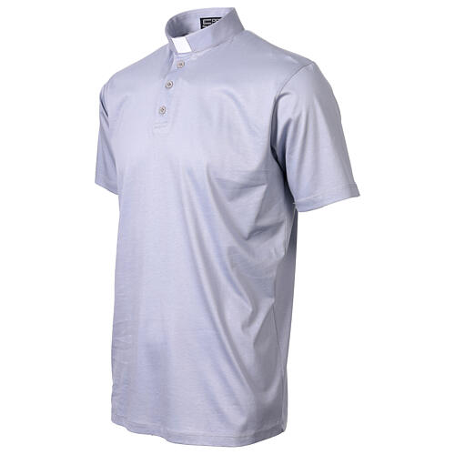 Light grey CocoCler polo shirt with clergy collar, 100% cotton lisle thread, short sleeve 3
