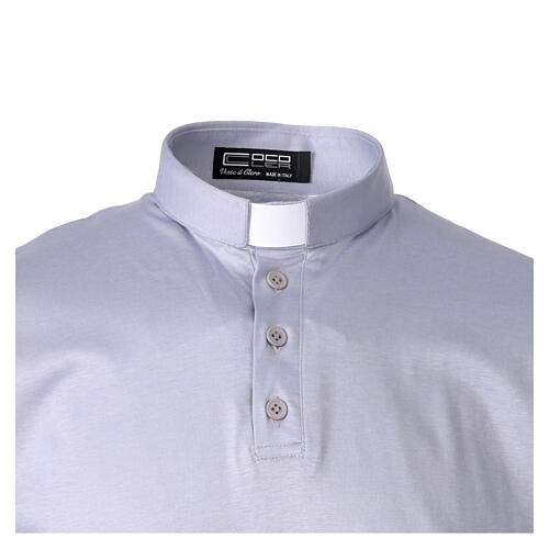 Camiseta polo gris claro CocoCler cuello clergy 100% algodón hilo de Escocia manga corta 3
