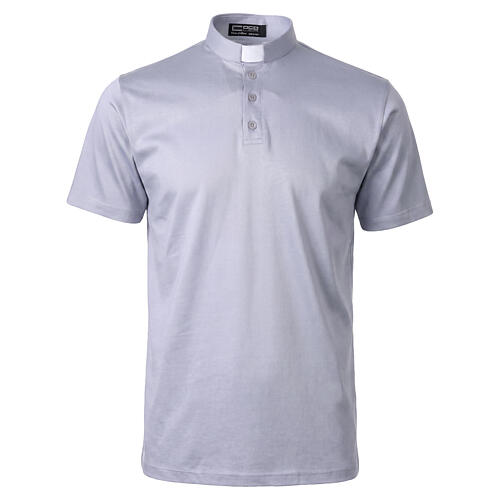 Light gray clergy collar polo 100% Scottish cotton short sleeve, CocoCler 1