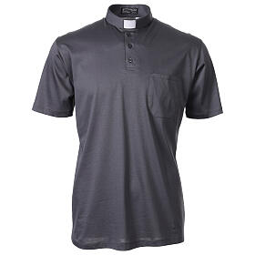 Polo manica corta collo clergy CocoCler grigio scuro simil Scozia Piquet imperial