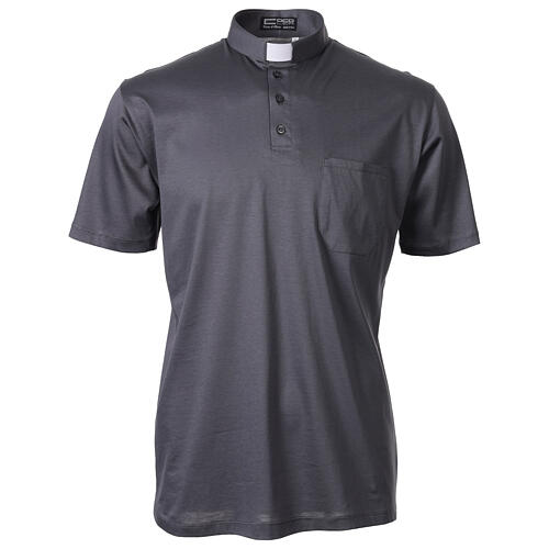 Short sleeve clergy collar polo CocoCler dark gray Scotland-like Imperial Piquet 1