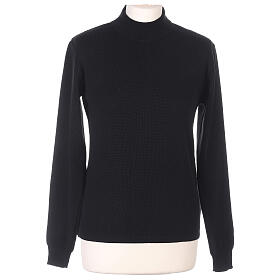 Jersey de cuello chimenea negro monja confección punto unido 50% lana merina 50% acrílico In Primis